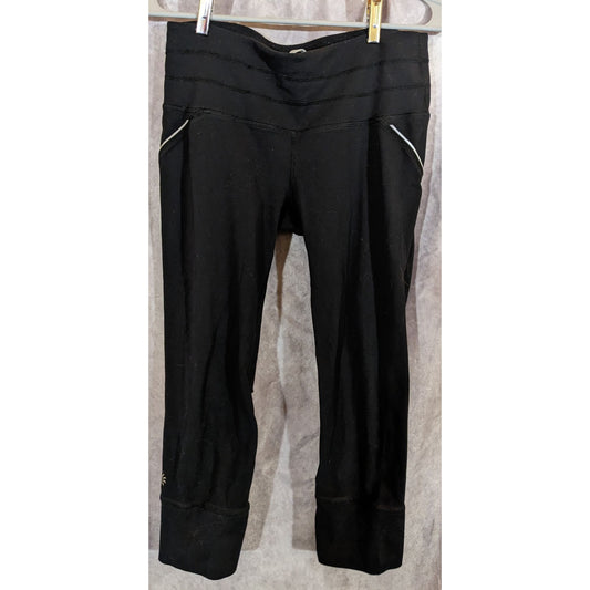 Athleta Black Crop Leggings W/ Mesh Calf & Reflective Details Size Small