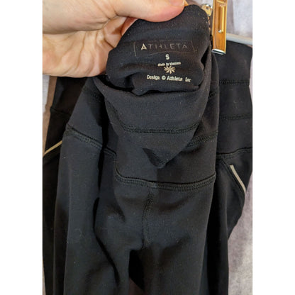 Athleta Black Crop Leggings W/ Mesh Calf & Reflective Details Size Small