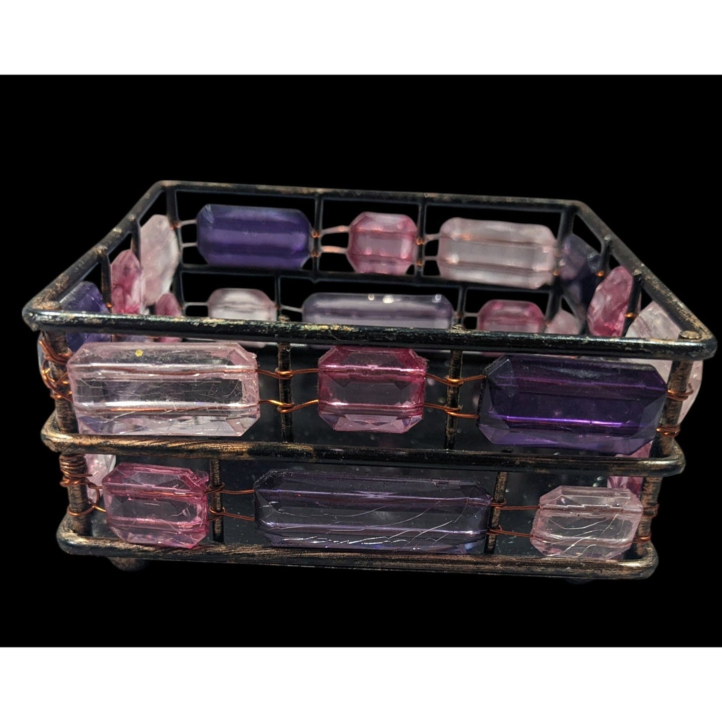 90s Style Pink And Purple Gemmed Square Trinket Box