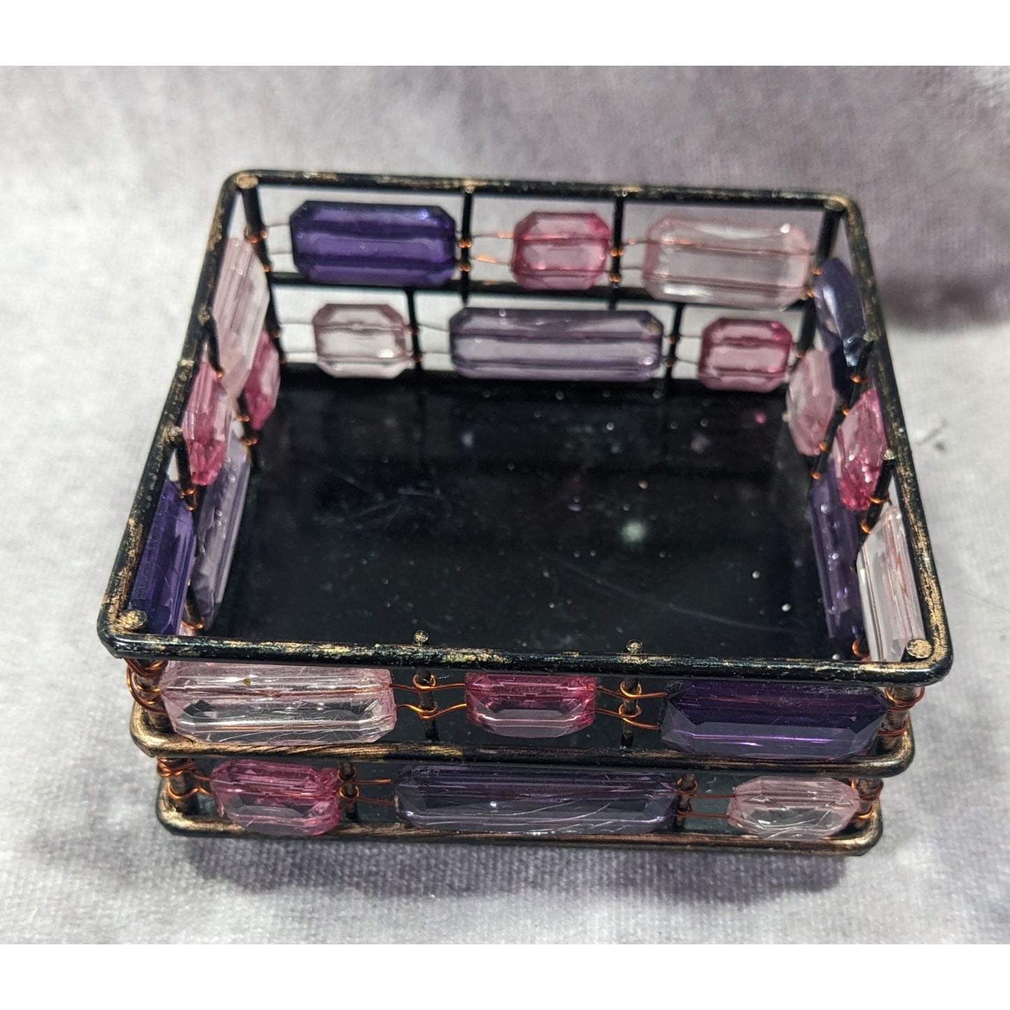 90s Style Pink And Purple Gemmed Square Trinket Box