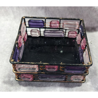90s Style Pink And Purple Gemmed Square Trinket Box