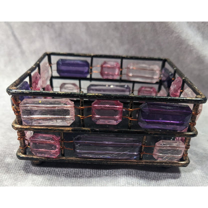 90s Style Pink And Purple Gemmed Square Trinket Box
