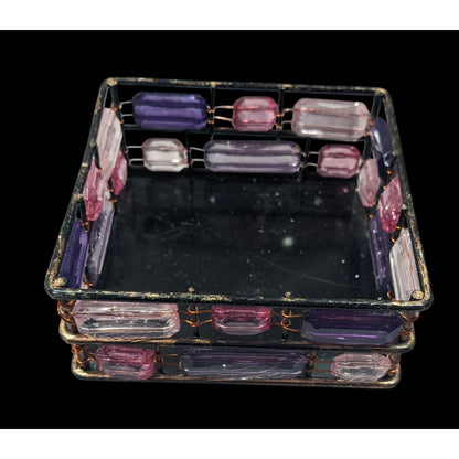 90s Style Pink And Purple Gemmed Square Trinket Box