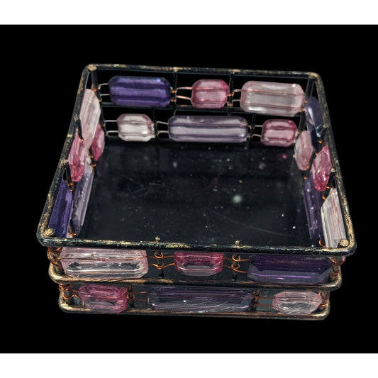 90s Style Pink And Purple Gemmed Square Trinket Box