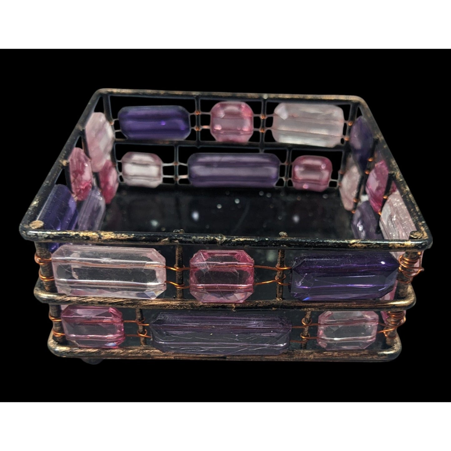 90s Style Pink And Purple Gemmed Square Trinket Box