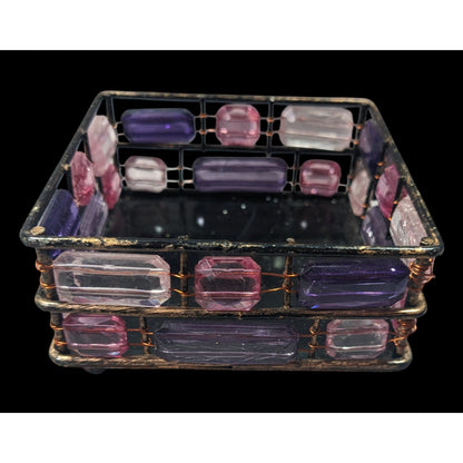 90s Style Pink And Purple Gemmed Square Trinket Box