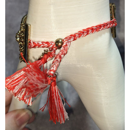 Boho BaubleBar Multistrand Seed Bead Tassel Bracelet Pink Coral Gold