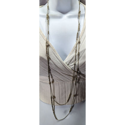 Elegant Glam Silver Tone Bead And Rhinestone Layered Station Necklace