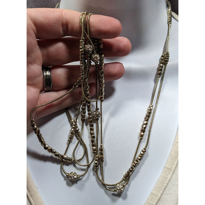 Elegant Glam Silver Tone Bead And Rhinestone Layered Station Necklace