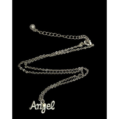 90s Y2K Style Angel Pendant Silver Tone Necklace