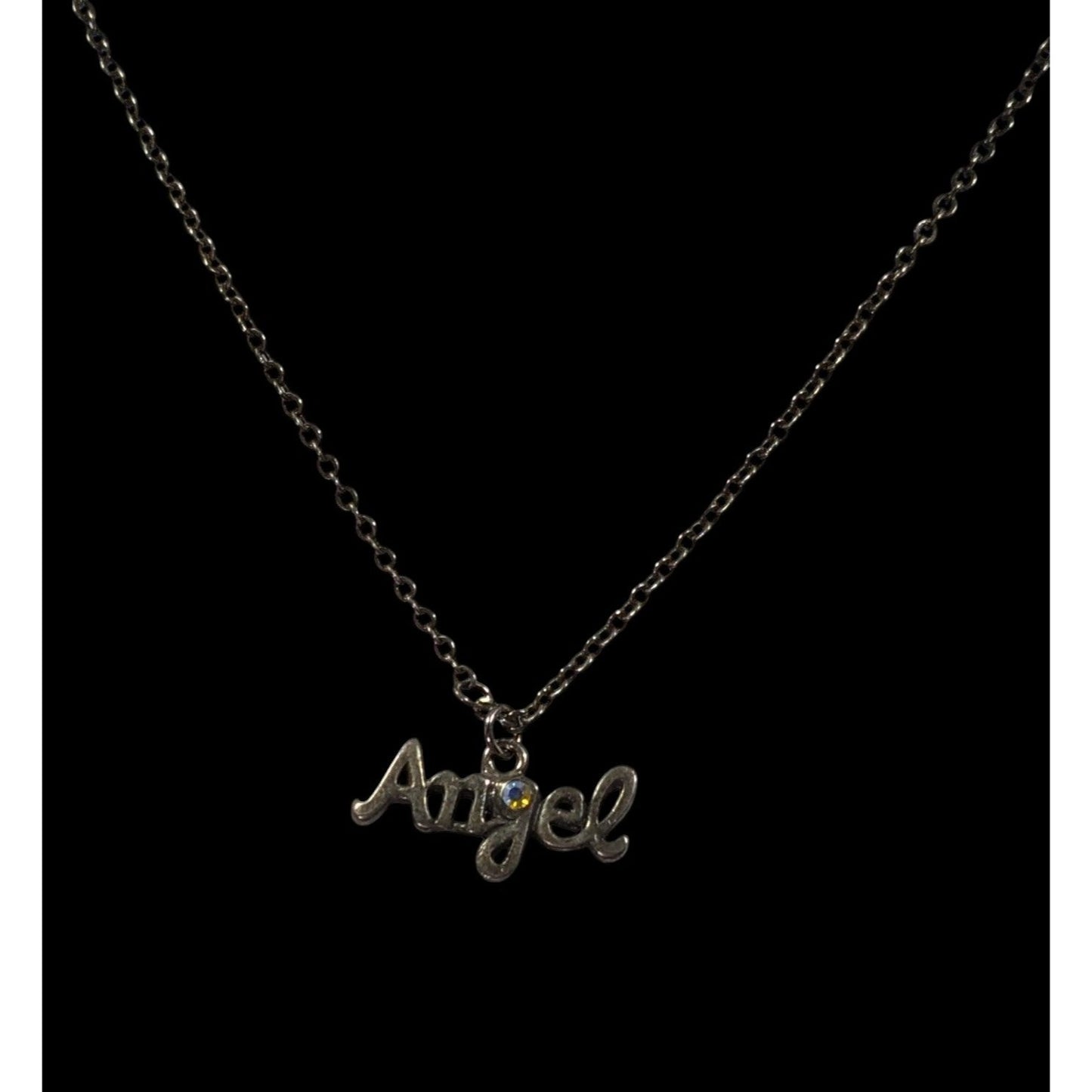 90s Y2K Style Angel Pendant Silver Tone Necklace