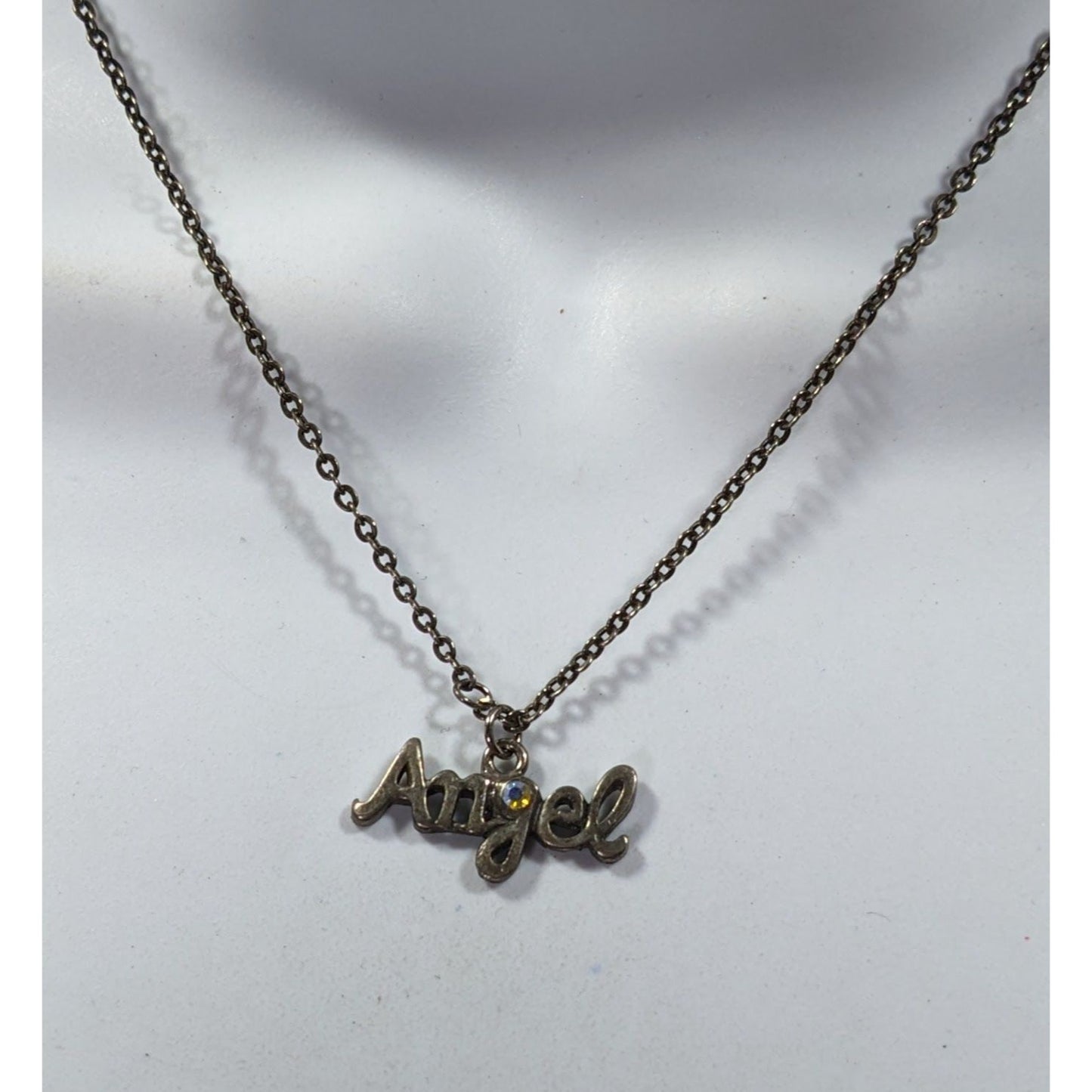 90s Y2K Style Angel Pendant Silver Tone Necklace