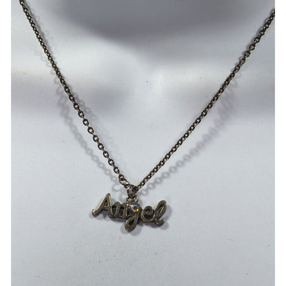 90s Y2K Style Angel Pendant Silver Tone Necklace