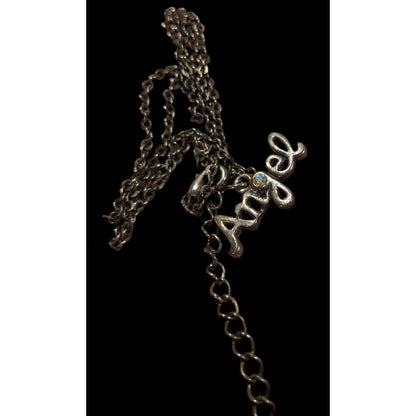 90s Y2K Style Angel Pendant Silver Tone Necklace