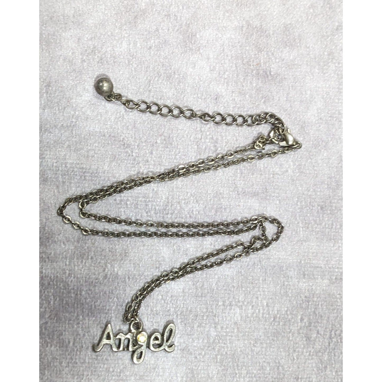 90s Y2K Style Angel Pendant Silver Tone Necklace