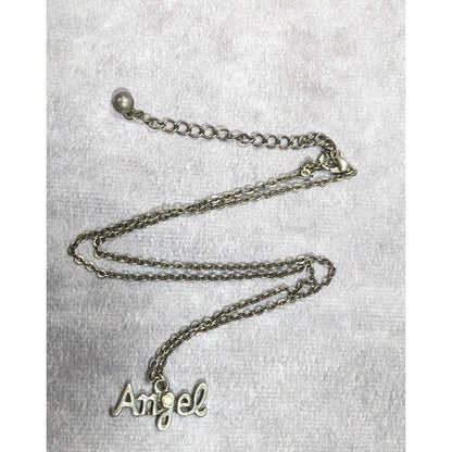 90s Y2K Style Angel Pendant Silver Tone Necklace