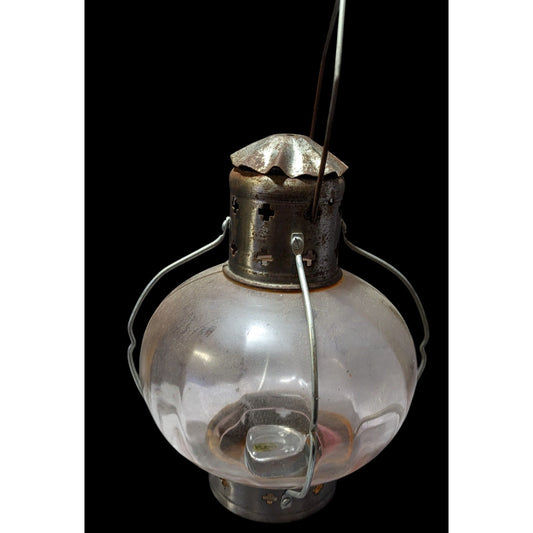 Vintage Clear And Silver Glass Onion Lantern With Handle