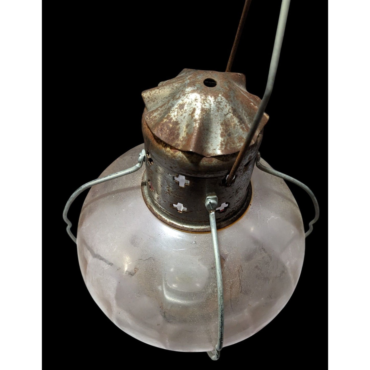 Vintage Clear And Silver Glass Onion Lantern With Handle