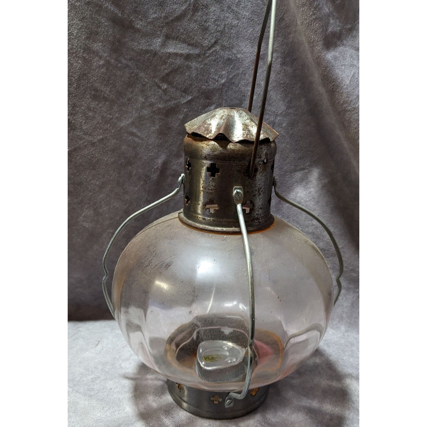 Vintage Clear And Silver Glass Onion Lantern With Handle