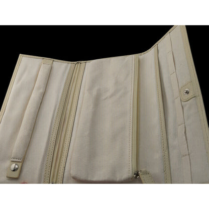 Vintage Beige Jewelry Clutch Wallet With Suede Interior & Removable Zip Pouch