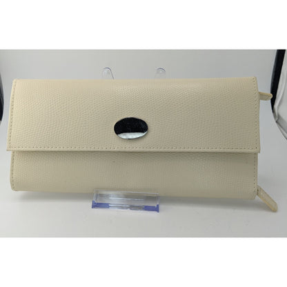 Vintage Beige Jewelry Clutch Wallet With Suede Interior & Removable Zip Pouch