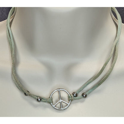 Retro Peace Sign Choker Necklace Pastel Green Silver Hippie Y2K Festival Jewelry