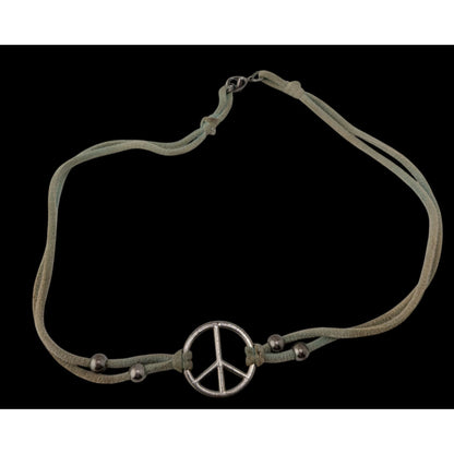 Retro Peace Sign Choker Necklace Pastel Green Silver Hippie Y2K Festival Jewelry