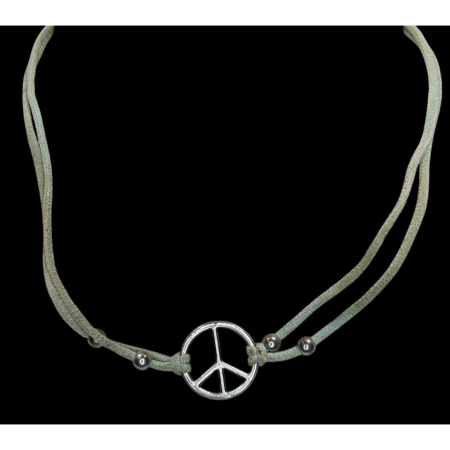 Retro Peace Sign Choker Necklace Pastel Green Silver Hippie Y2K Festival Jewelry