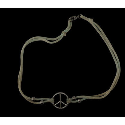 Retro Peace Sign Choker Necklace Pastel Green Silver Hippie Y2K Festival Jewelry