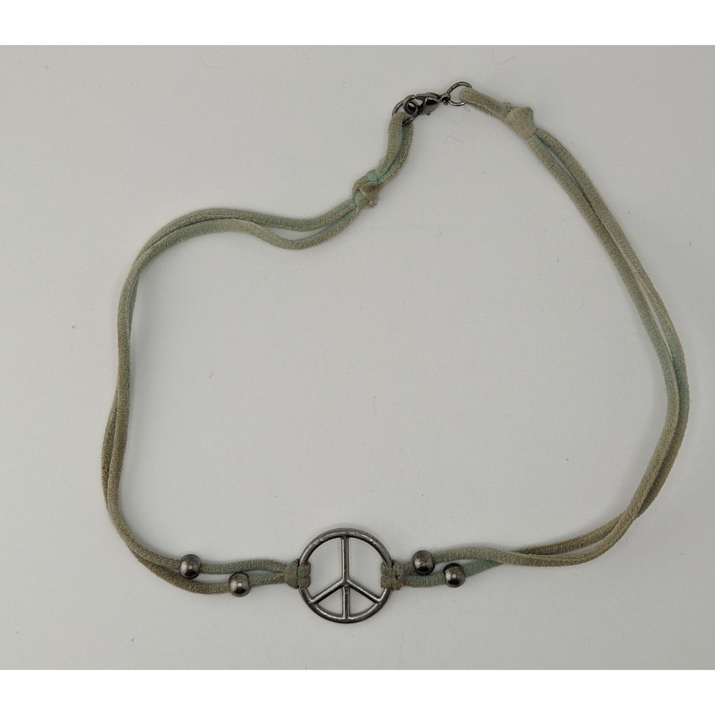 Retro Peace Sign Choker Necklace Pastel Green Silver Hippie Y2K Festival Jewelry