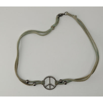 Retro Peace Sign Choker Necklace Pastel Green Silver Hippie Y2K Festival Jewelry