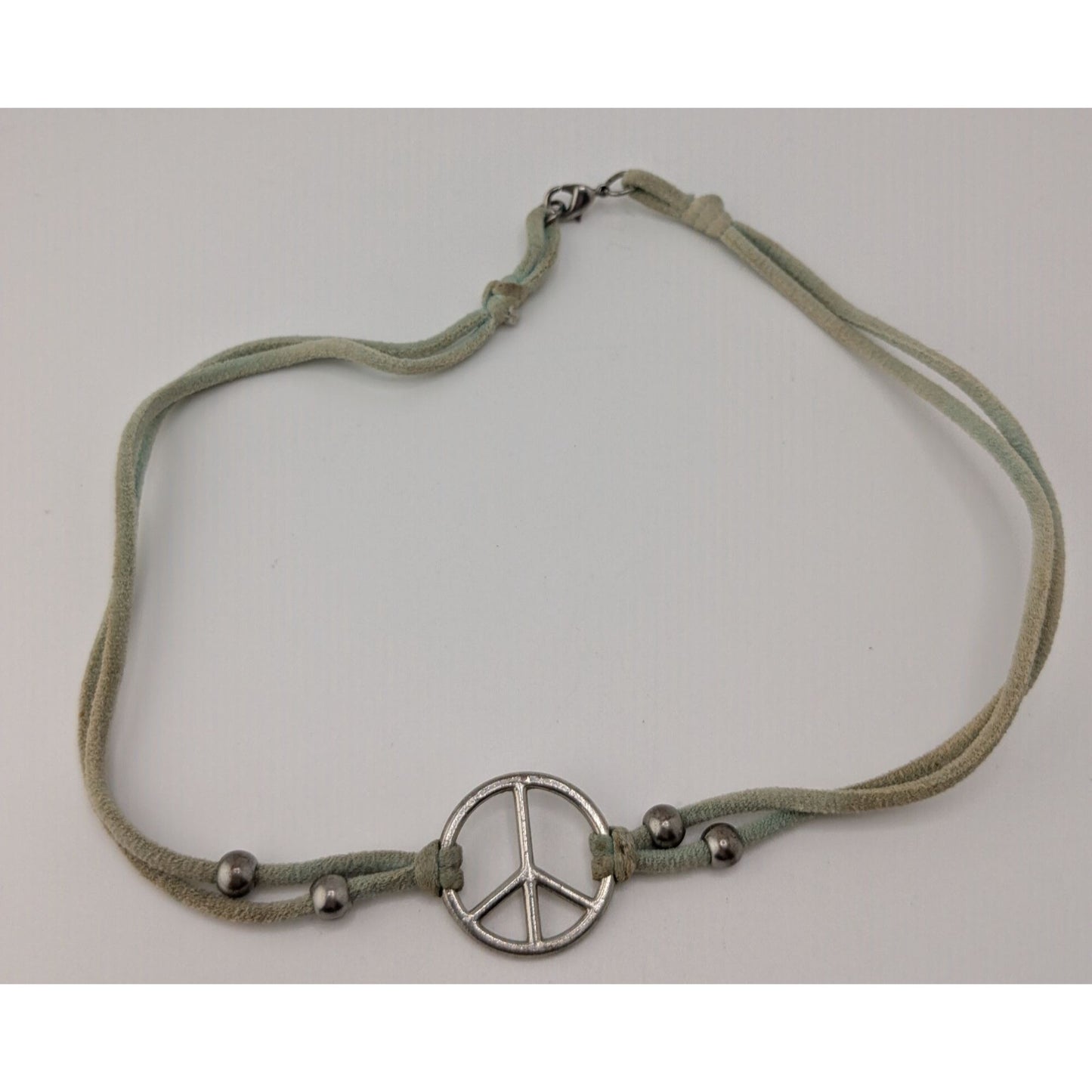 Retro Peace Sign Choker Necklace Pastel Green Silver Hippie Y2K Festival Jewelry
