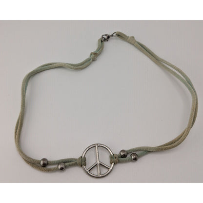 Retro Peace Sign Choker Necklace Pastel Green Silver Hippie Y2K Festival Jewelry
