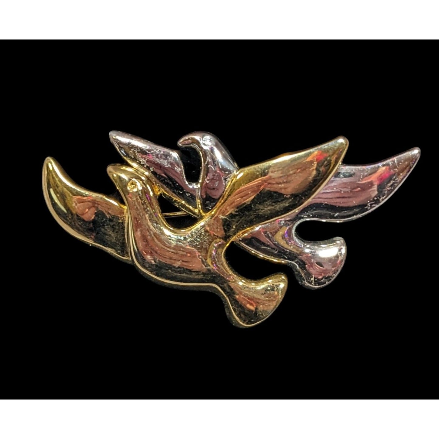 Vintage Silver And Gold Tone Flying Bird Pair Brooch