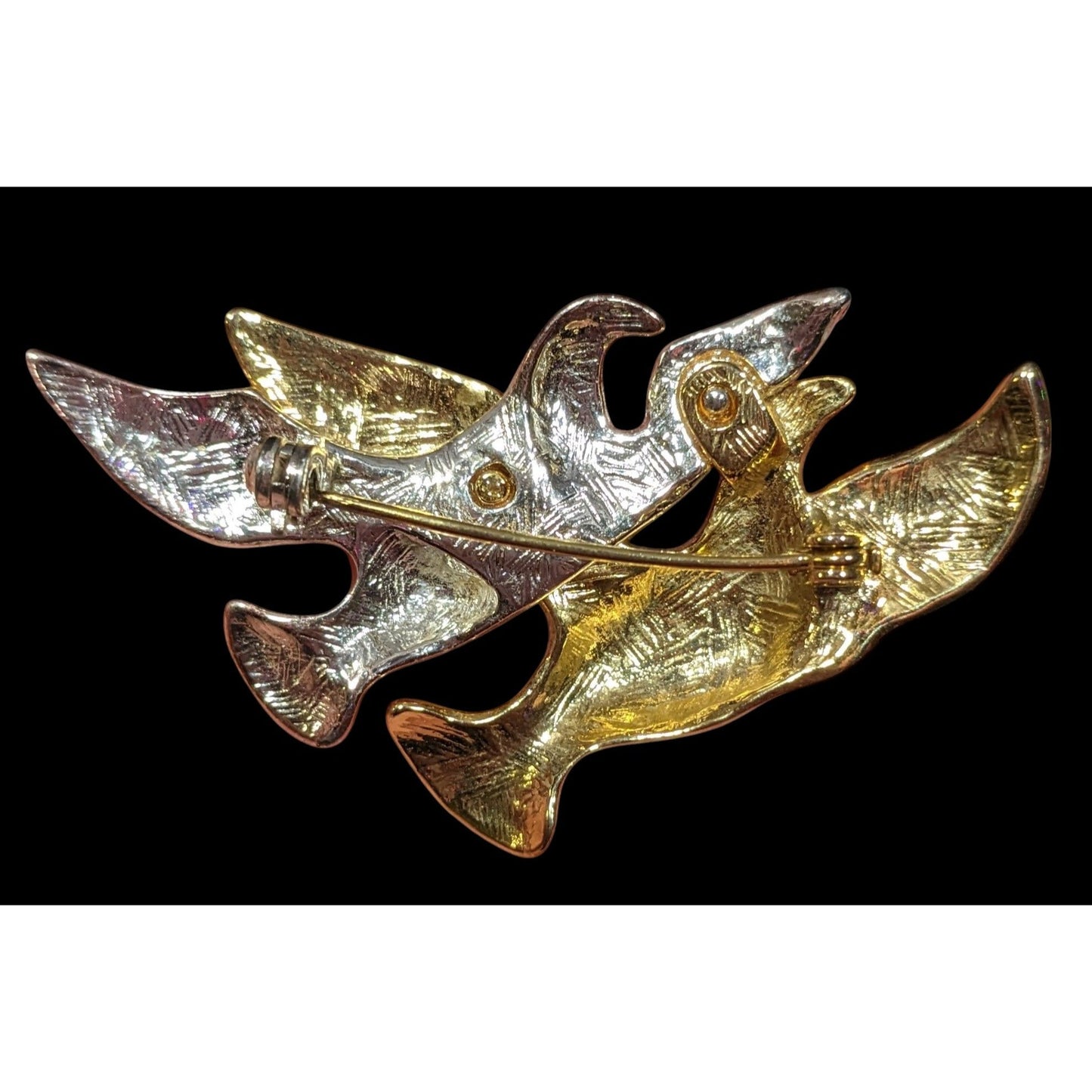 Vintage Silver And Gold Tone Flying Bird Pair Brooch