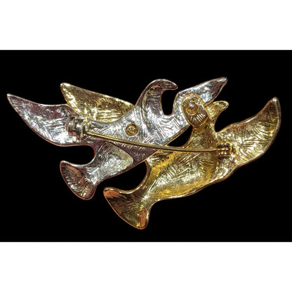 Vintage Silver And Gold Tone Flying Bird Pair Brooch