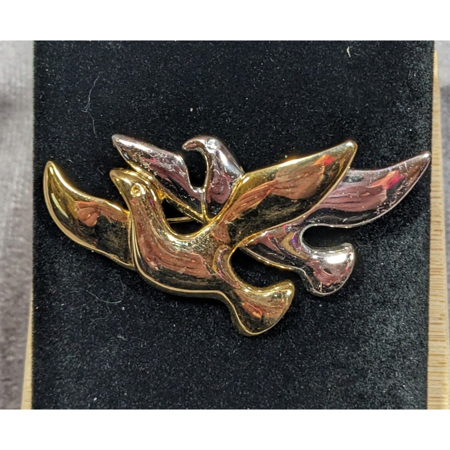 Vintage Silver And Gold Tone Flying Bird Pair Brooch