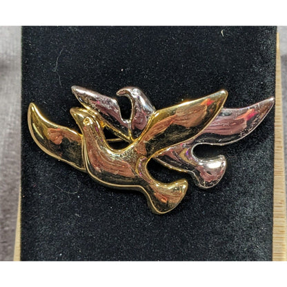 Vintage Silver And Gold Tone Flying Bird Pair Brooch