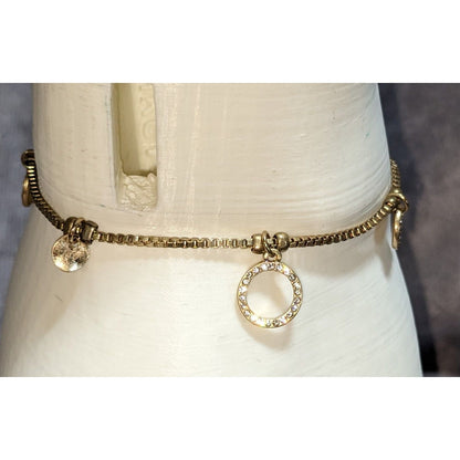 Minimalist Classic Gold Tone Adjustable Rhinestone Circle Charm Bracelet by Canvas