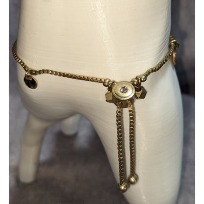 Minimalist Classic Gold Tone Adjustable Rhinestone Circle Charm Bracelet by Canvas