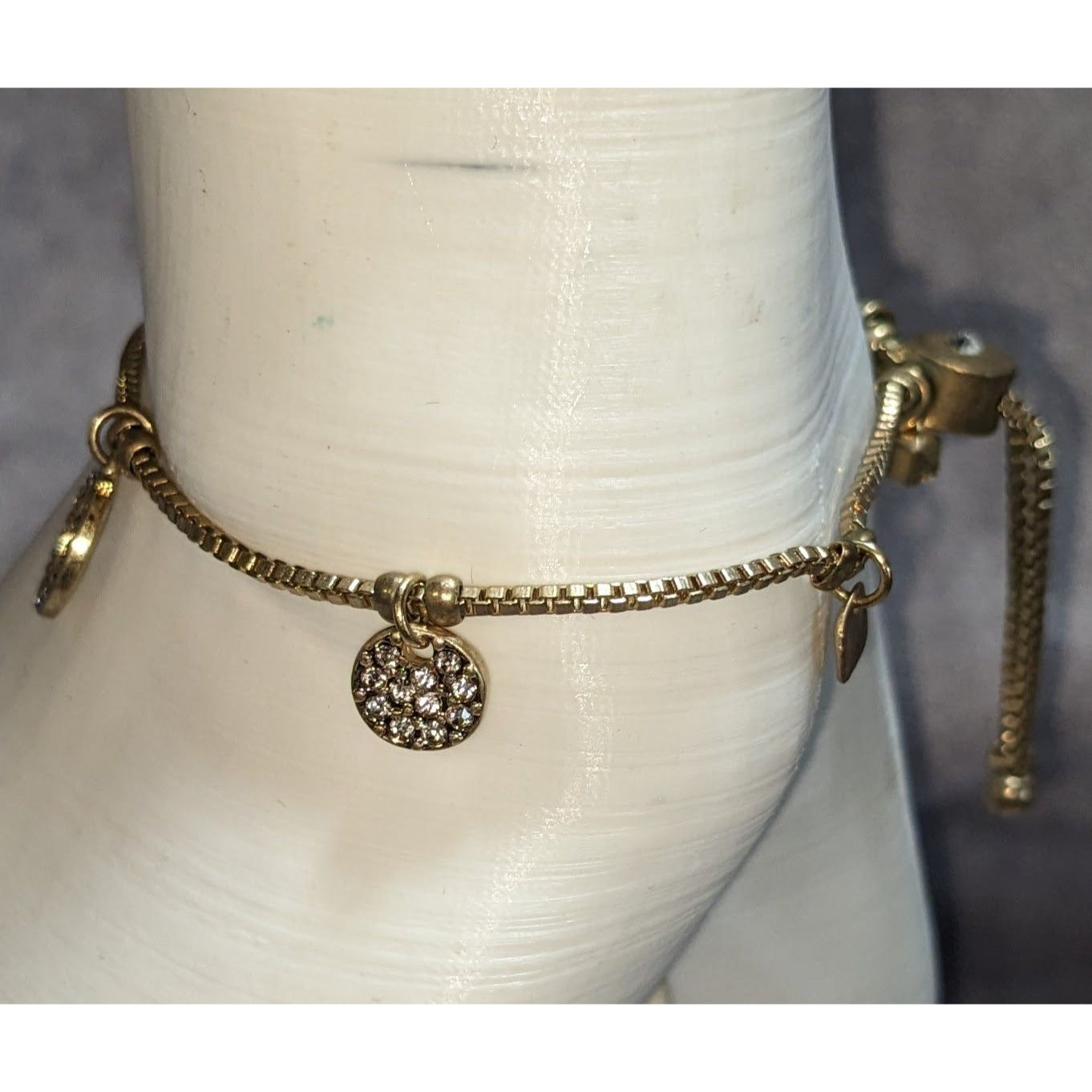 Minimalist Classic Gold Tone Adjustable Rhinestone Circle Charm Bracelet by Canvas