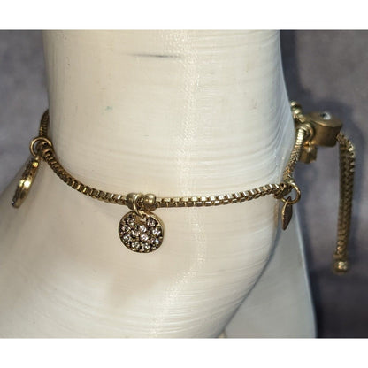 Minimalist Classic Gold Tone Adjustable Rhinestone Circle Charm Bracelet by Canvas