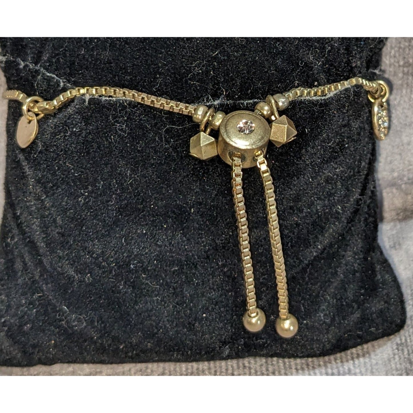 Minimalist Classic Gold Tone Adjustable Rhinestone Circle Charm Bracelet by Canvas