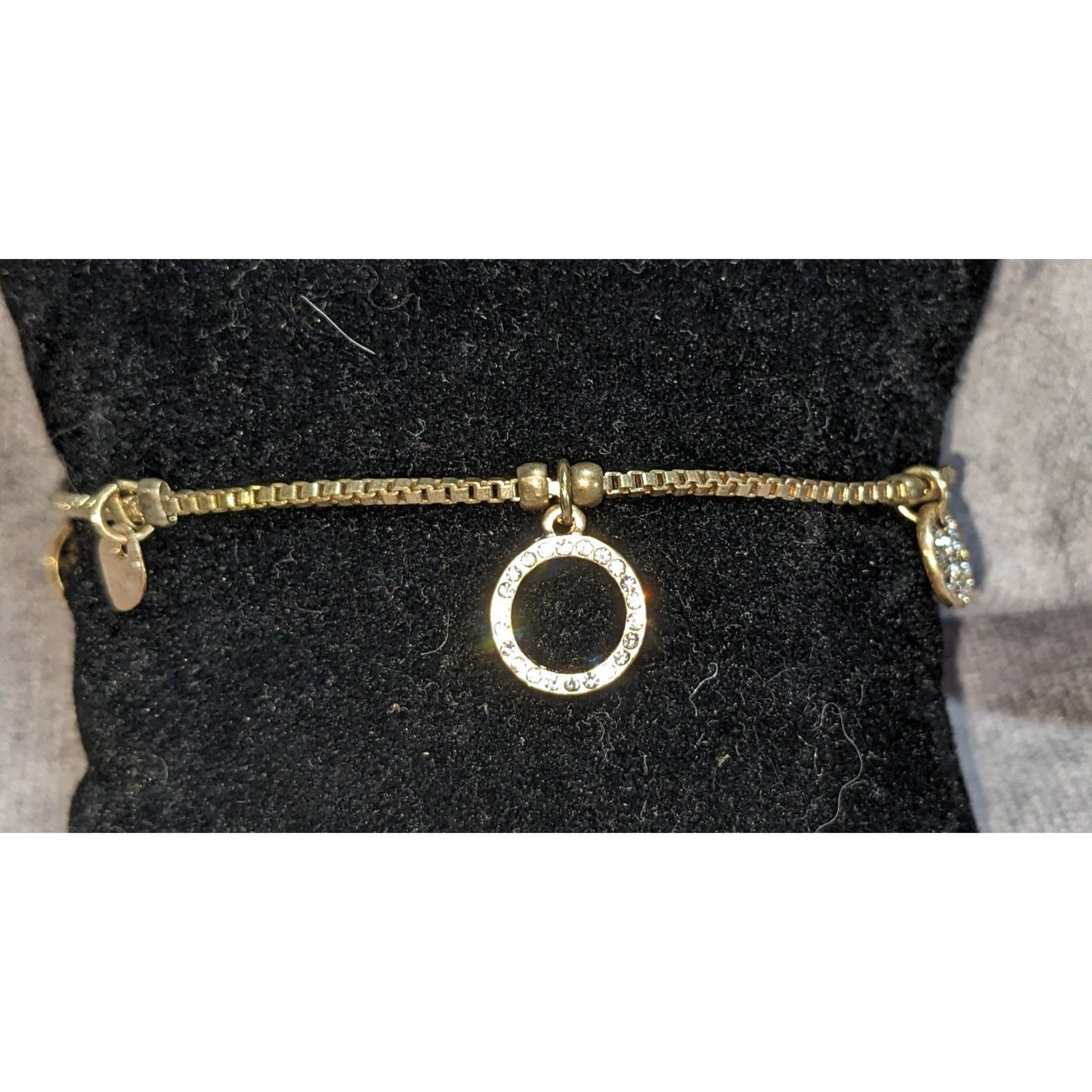Minimalist Classic Gold Tone Adjustable Rhinestone Circle Charm Bracelet by Canvas