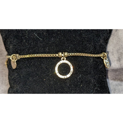 Minimalist Classic Gold Tone Adjustable Rhinestone Circle Charm Bracelet by Canvas