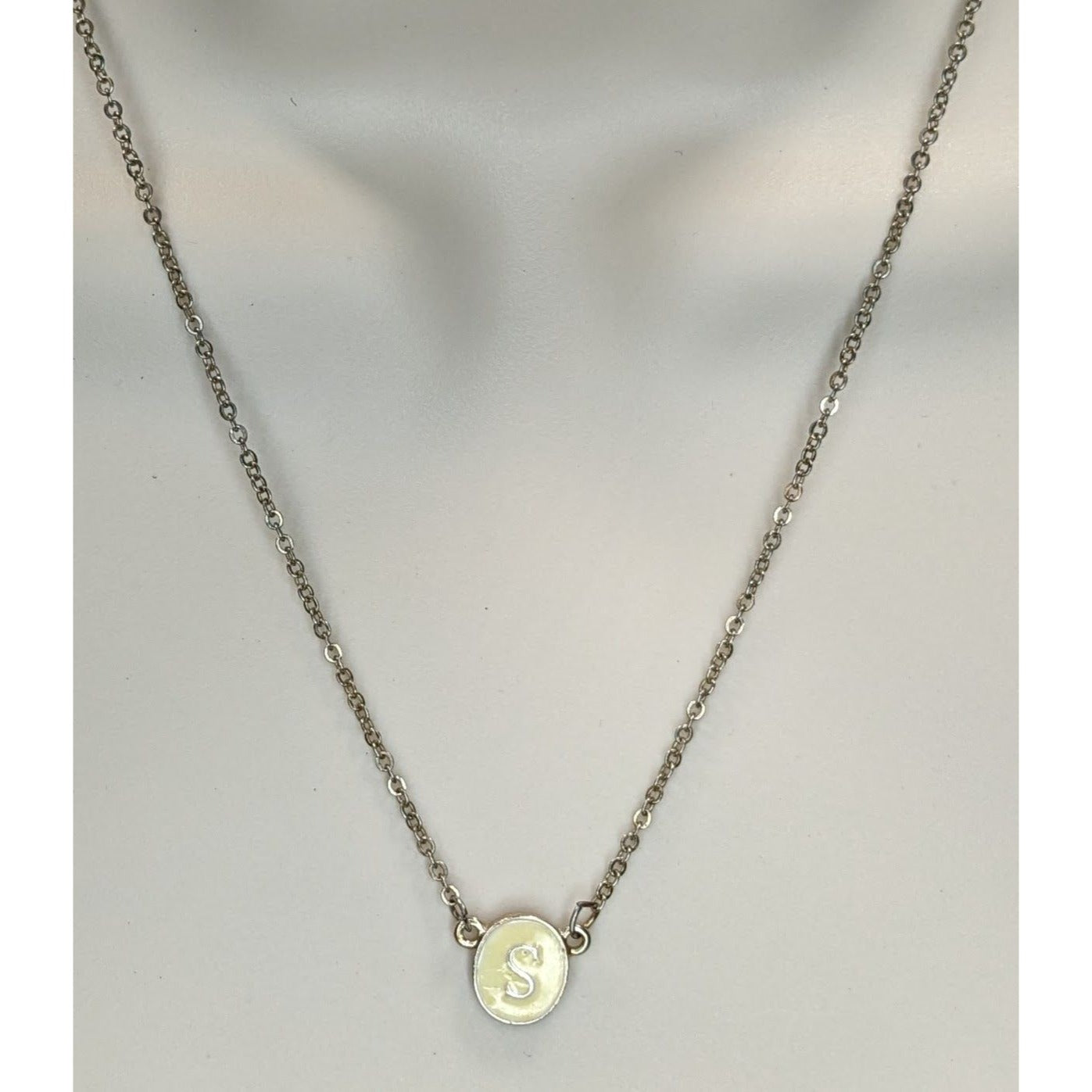 Initial S Pendant Necklace Silver Cream Minimalist Monogram Jewelry