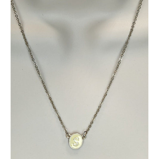 Initial S Pendant Necklace Silver Cream Minimalist Monogram Jewelry