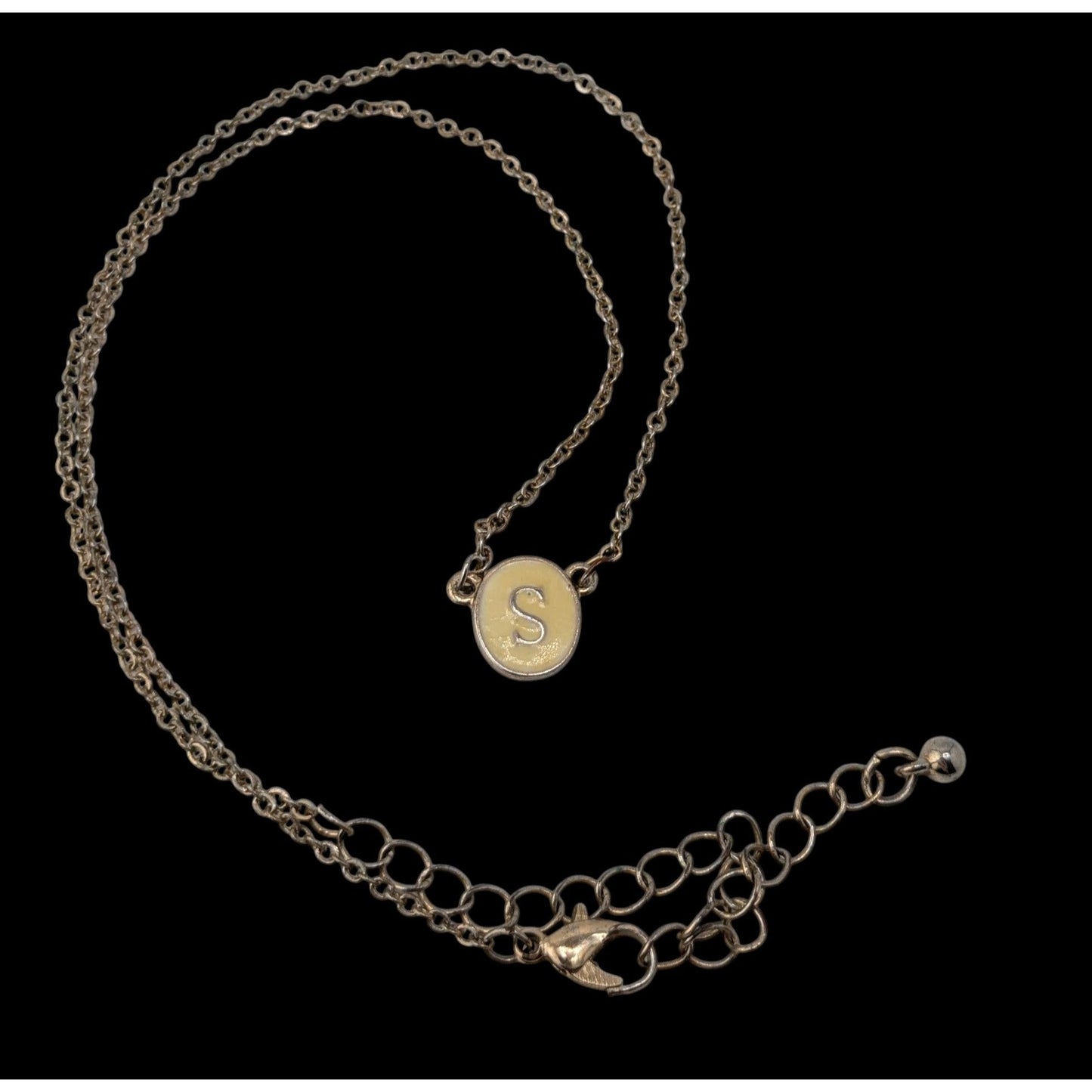 Initial S Pendant Necklace Silver Cream Minimalist Monogram Jewelry