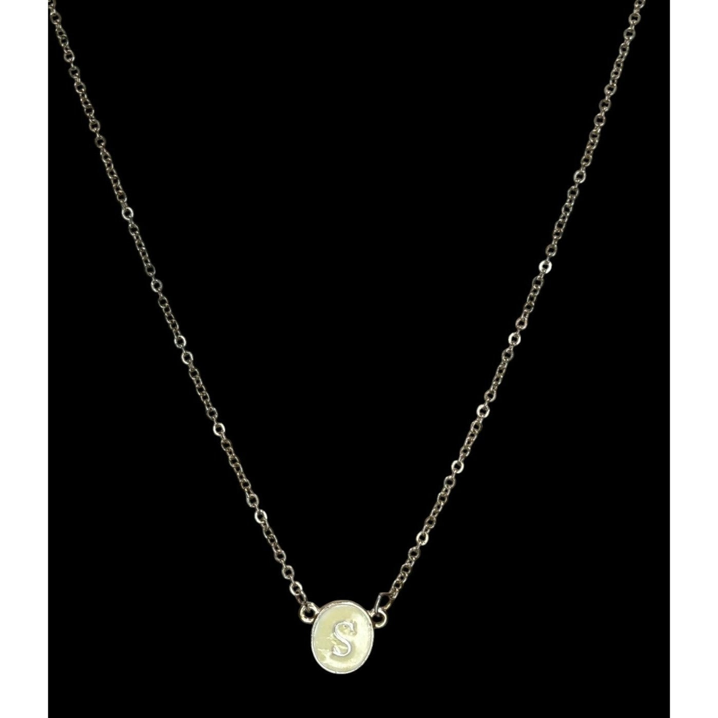 Initial S Pendant Necklace Silver Cream Minimalist Monogram Jewelry