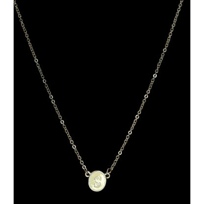 Initial S Pendant Necklace Silver Cream Minimalist Monogram Jewelry